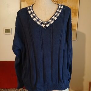 Vintage Navy Blue V-neck Sweater By Sears Roebuck And Company